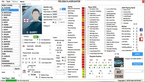 PES 2020 "Player Editor v1 by Fatih Kuyucak"