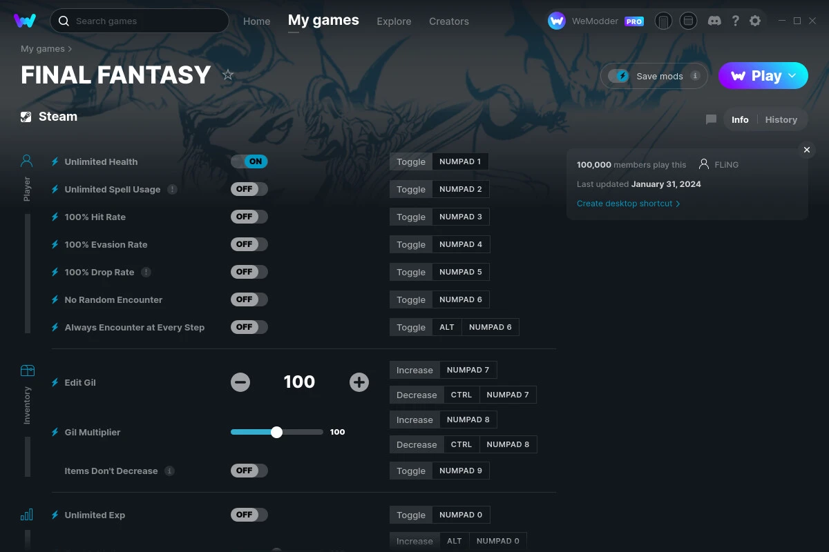 Final Fantasy ~ Pixel Remaster "Трейнер +14" [UPD: 31.01.2024] {FLiNG / WeMod}