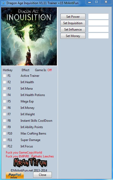 Dragon Age ~ Inquisition: Трейнер/Trainer (+15) [1.11] {MrAntiFun}