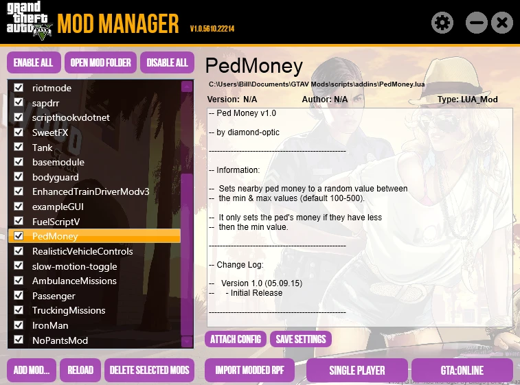 Grand Theft Auto 5 (GTA V): Управление Модификациями / Mod Manager [1.0.5614.21967] {Bilago}