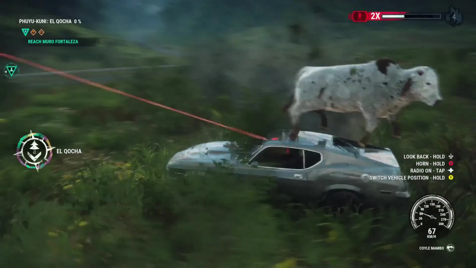 Корова застряла на крыше автомобиля в Just Cause 4