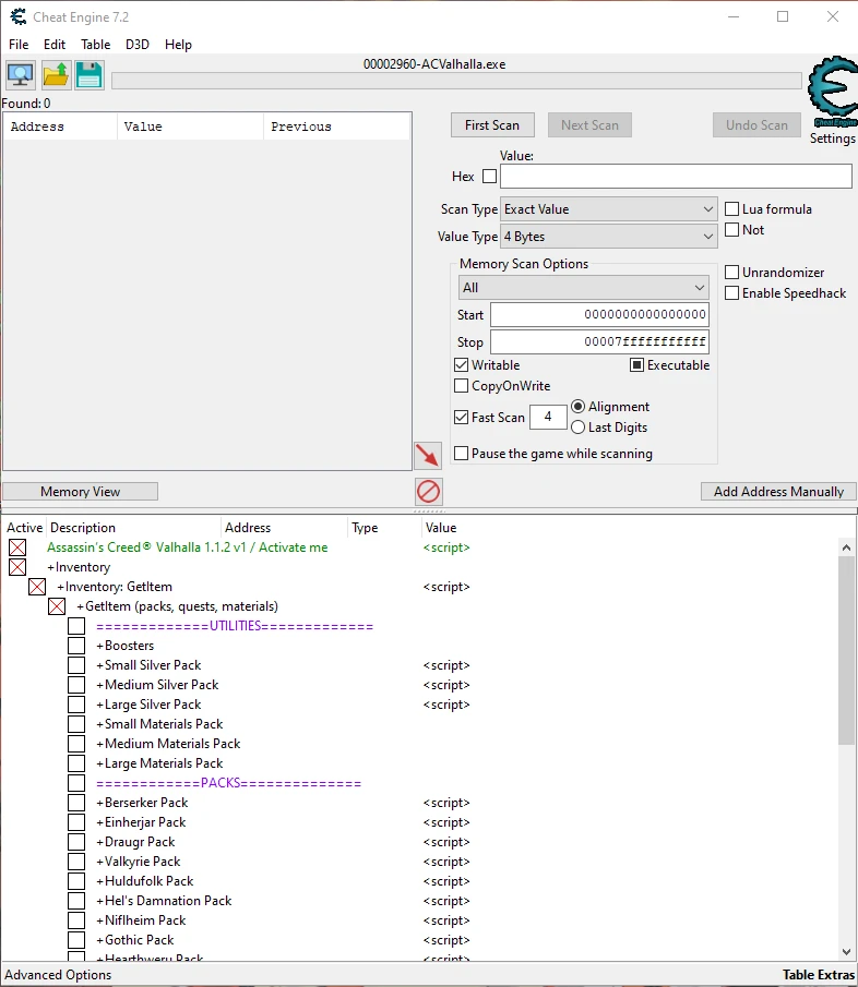 Assassin's Creed: Valhalla: Таблица для Cheat Engine - Inventory Editor [1.1.2 CT] {LelouchLq}