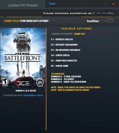 Star Wars: Battlefront (2015): Трейнер/Trainer (+8) [1.0.6.35326] {LinGon}