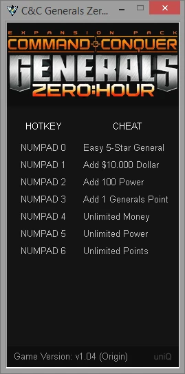 Command & Conquer: Generals - Zero Hour: Трейнер/Trainer (+7) [1.04] {uniQ}