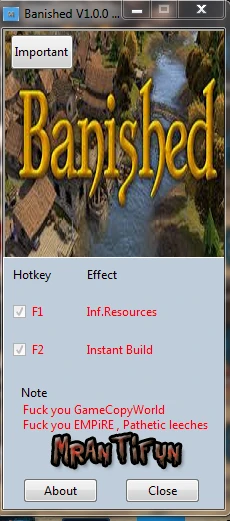 Banished: Трейнер/Trainer (+2) [1.0: 32 &amp; 64 Bit] {MrAntiFun}