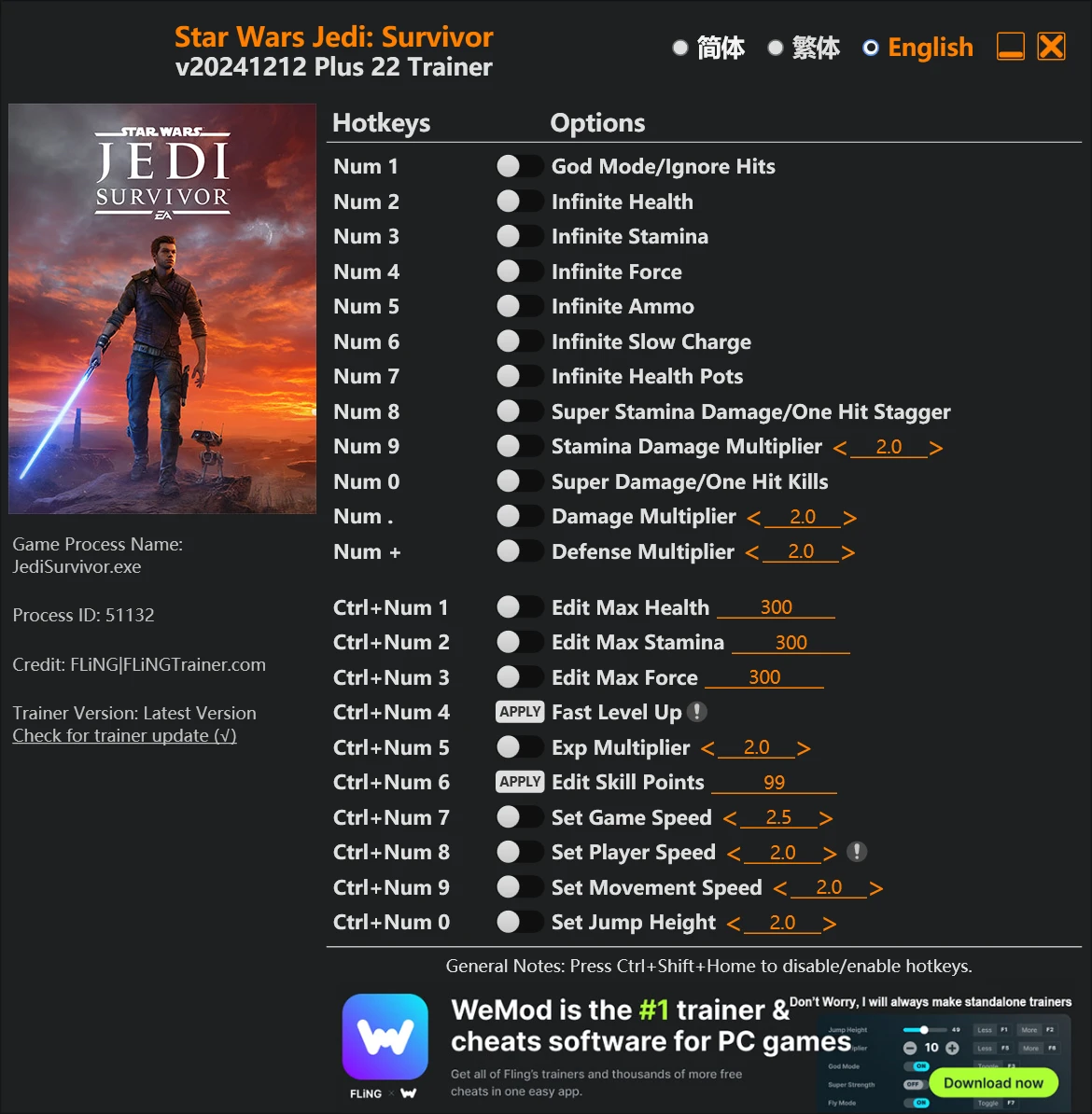 Star Wars Jedi: Survivor "Трейнер +22" [UPD: 12.12.2024] {FLiNG}