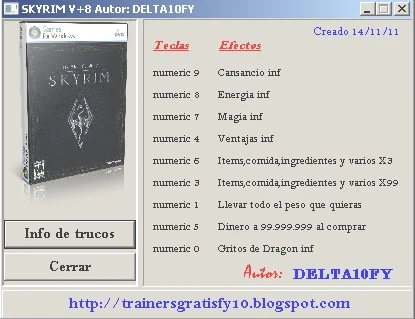 The Elder Scrolls V: Skyrim: Трейнер (+8) [1.1.21] {Delta10FY}