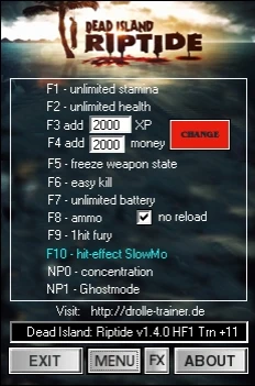 Dead Island - Riptide: Трейнер/Trainer (+11) [1.0 / 1.4.0: HotFix 1] {dR.oLLe}