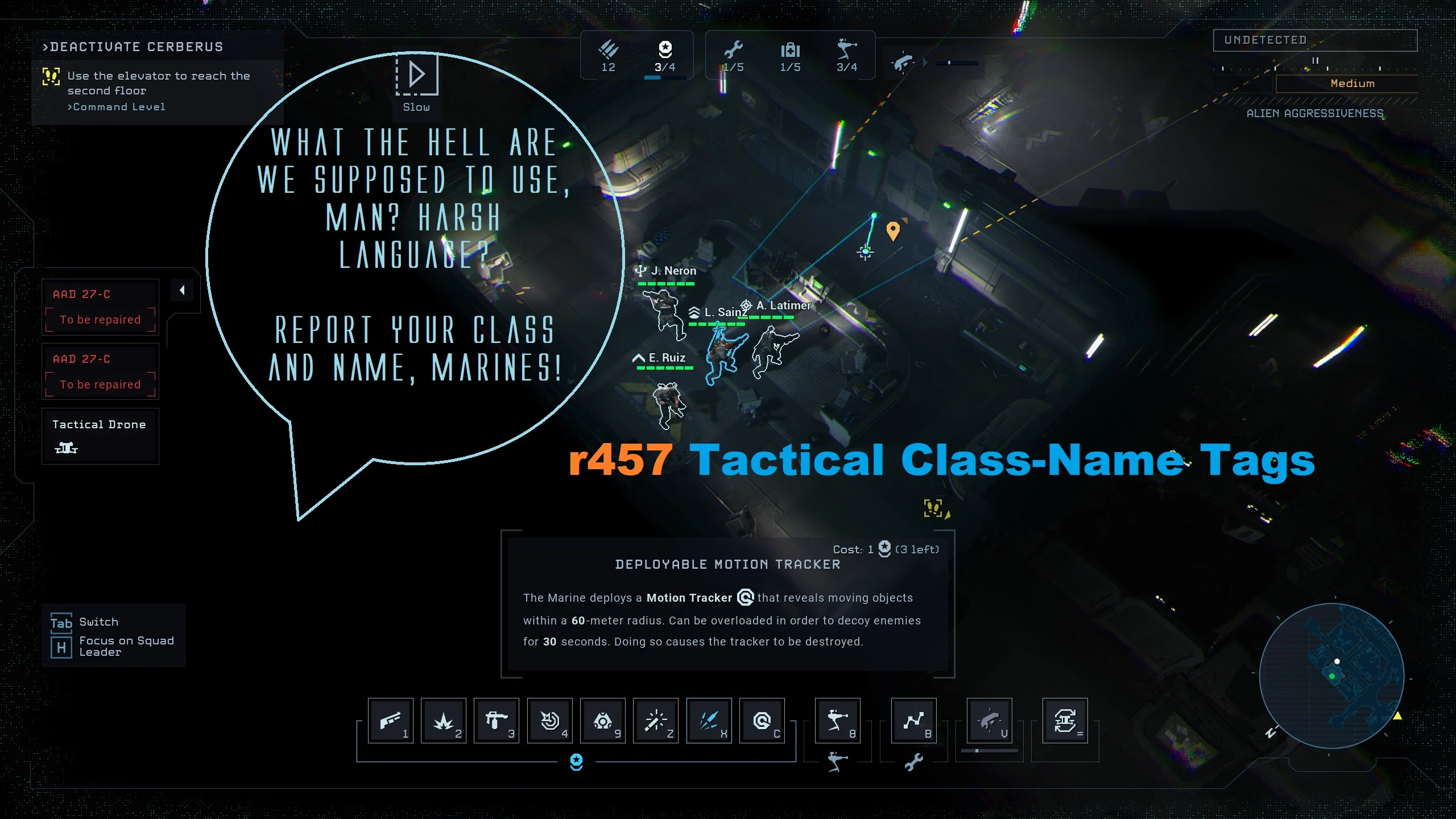 Aliens: Dark Descent "Тактические метки с именами классов"