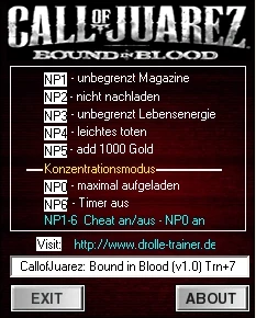 Call of Juarez - Bound in Blood: Трейнер (+7) [1.0] {drolle}