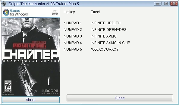 Sniper - The Manhunter: Трейнер/Trainer (+5) [1.06] {GRIZZLY/PlayGround.ru}