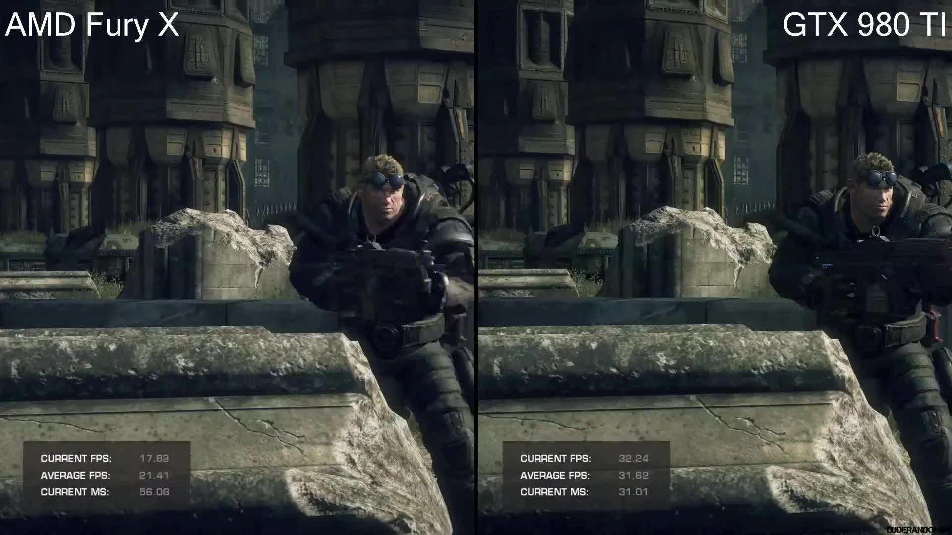 Gears Of War Ultimate Edition Pc DX12 GTX 980 TI Vs AMD Fury X Frame Rate