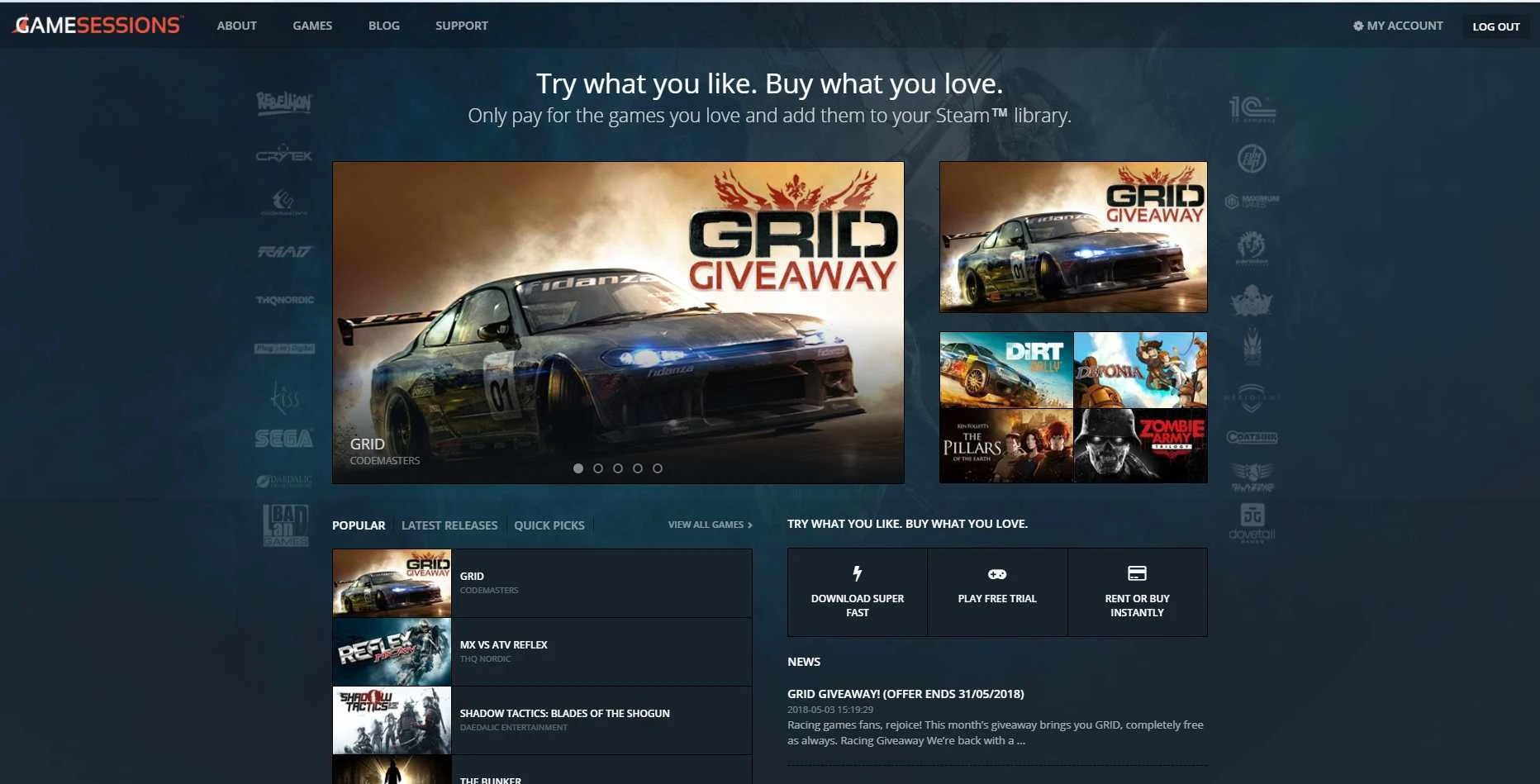 Сервис Gamesessions раздает бесплатно игру Race Driver: GRID