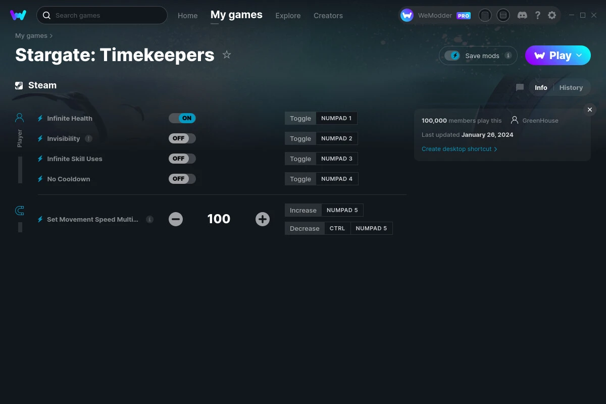 Stargate: Timekeepers "Трейнер +5" [UPD: 26.01.2024] {GreenHouse / WeMod}