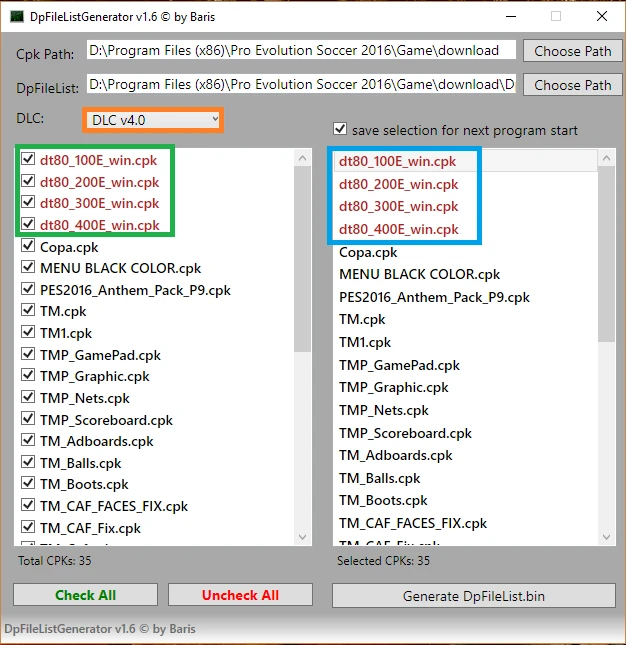 Pro Evolution Soccer 2016 "DpFileListGenerator DLC4.0 by Baris"