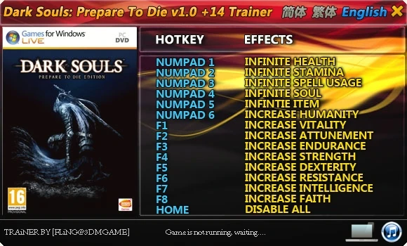 Dark Souls - Prepare to Die Edition: Трейнер/Trainer (+14) [1.0] {FLiNG}