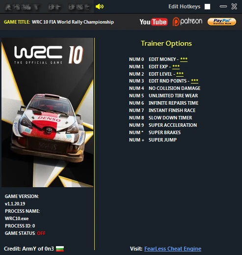 WRC 10 Трейнер/Trainer (+12) [1.1.20.19 (STEAM)] {ArmY of 0n3}