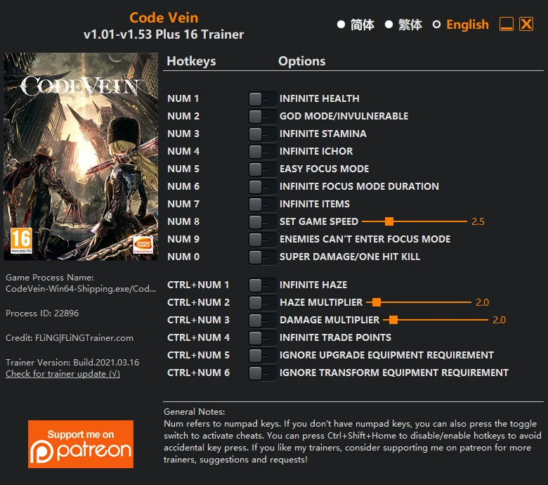 Code Vein: Трейнер/Trainer (+16) [1.01 - 1.53] {FLiNG}