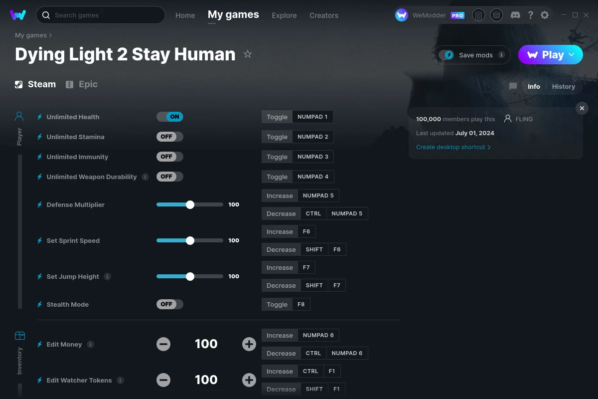 Dying Light 2: Stay Human "Трейнер +33 от WeMod: Здоровье, выносливость, деньги и пр"