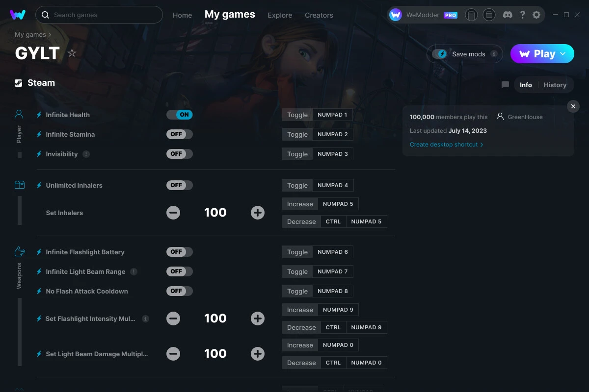 GYLT "Трейнер +12" [UPD: 14.07.2023] {GreenHouse / WeMod}