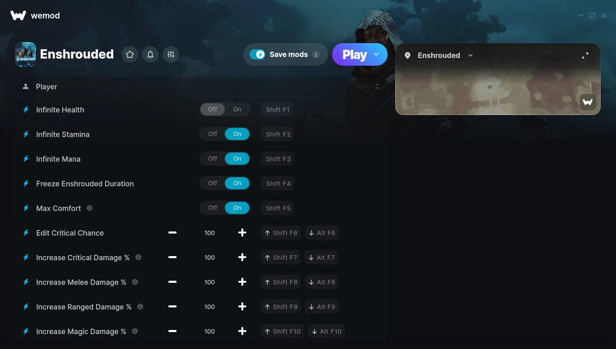 Enshrouded "Трейнер +19 от WeMod: Здоровье, выносливость, мана и пр"