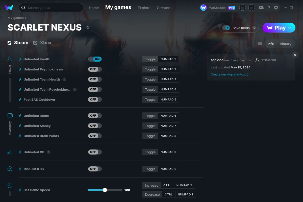 Scarlet Nexus "Трейнер +17" [UPD: 19.05.2024] {STiNGERR / WeMod}
