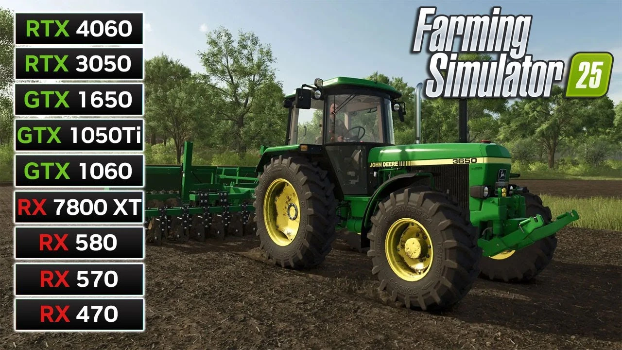 Производительность 9 видеокарт в Farming Simulator 25: RX 7800 XT, RTX 4060 и бюджетные варианты