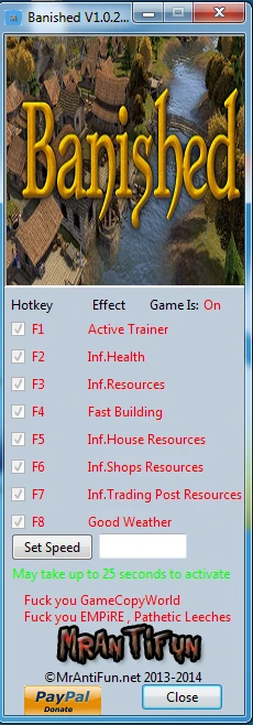 Banished: Трейнер/Trainer (+8) [1.0.2: 64 Bit] {MrAntiFun}