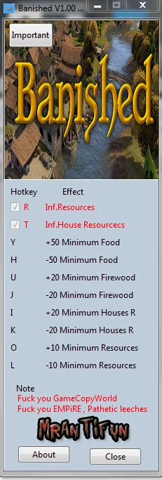 Banished: Трейнер/Trainer (+6) [1.0: 32 / 64 Bit] {MrAntiFun}