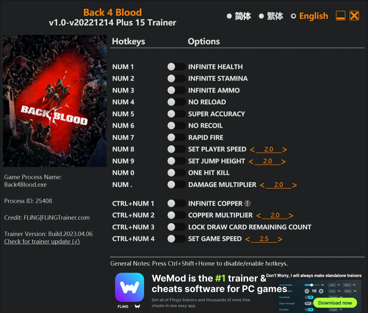 Back 4 Blood "Трейнер +15" [1.0 - UPD: 14.12.2023] {FLiNG}