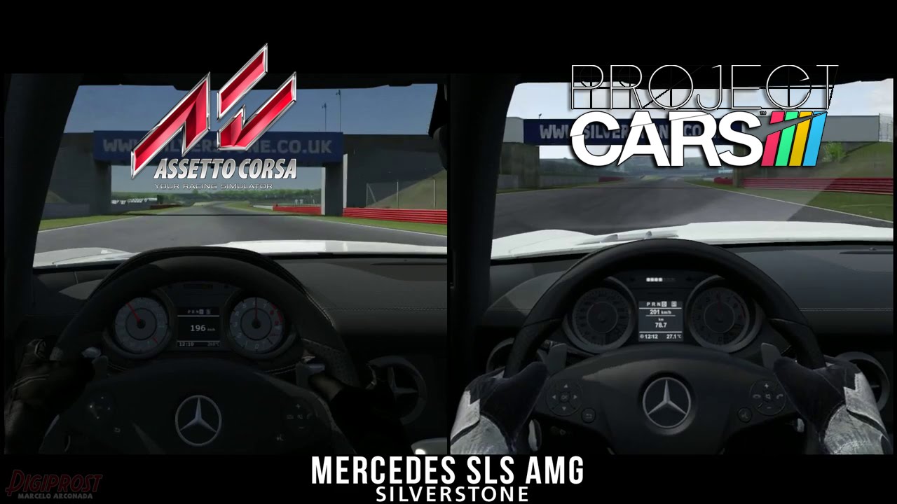 Сравнение: pCARS vs. Assetto Corsa (Mercedes-Benz SLS AMG at Silverstone)