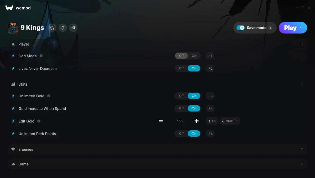 9 Kings "Трейнер +11 от WeMod: Неуязвимость, золото, урон и пр"