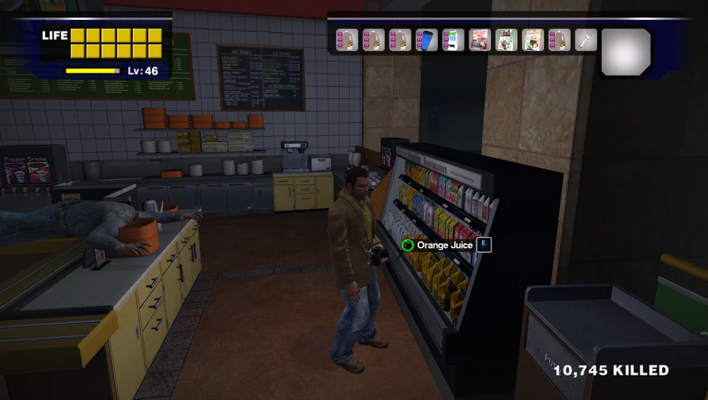 Dead Rising "Полка с бесконечными пакетами апельсинового сока в Infinite Mode"