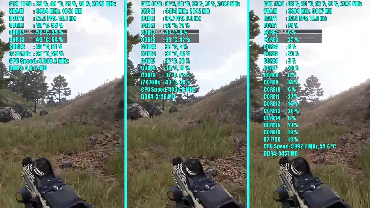 ARMA 3 Ryzen 7 1700 - 6700K i7 - i5 3570k и GTX 1070 OC | 1080p | Фреймрейт Сравнительное испытание