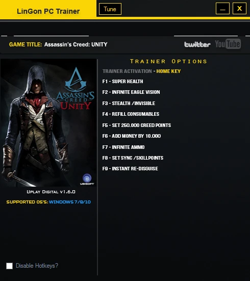 Assassin's Creed ~ Unity: Трейнер/Trainer (+9) [1.6.0] {LinGon}