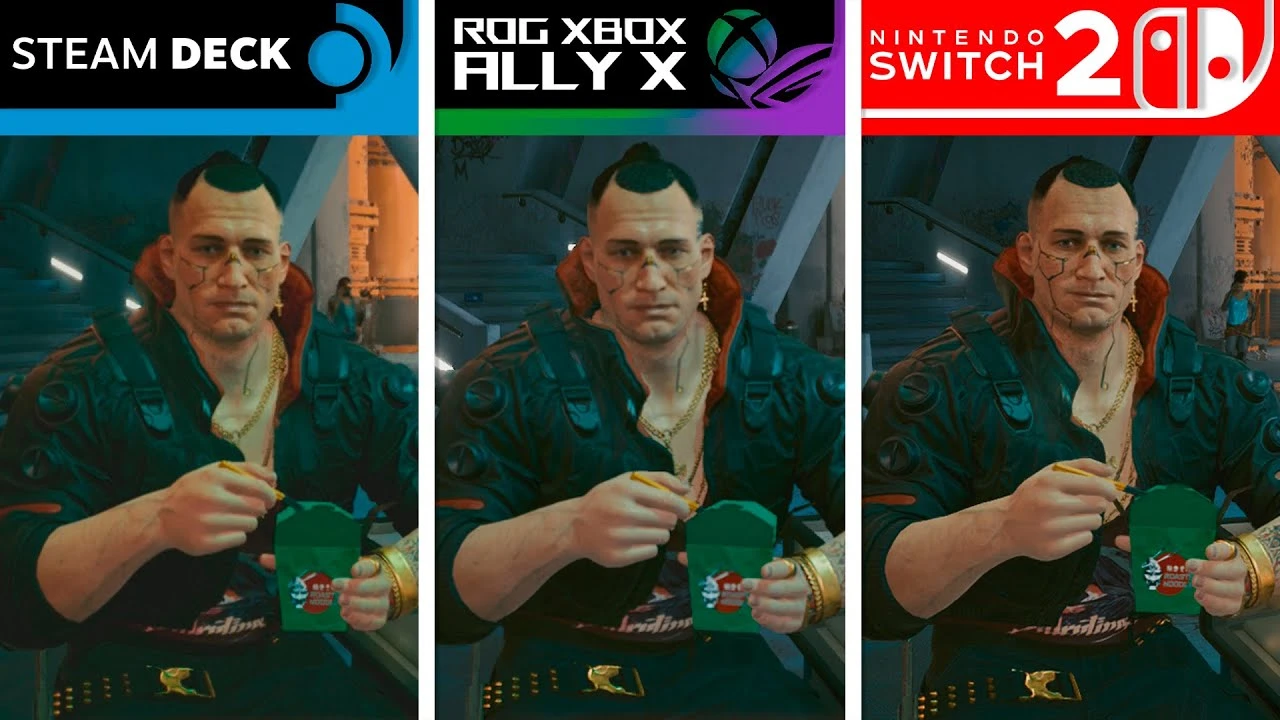 Сравнение графики Cyberpunk 2077 на ROG Xbox Ally X, Switch 2 и Steam Deck