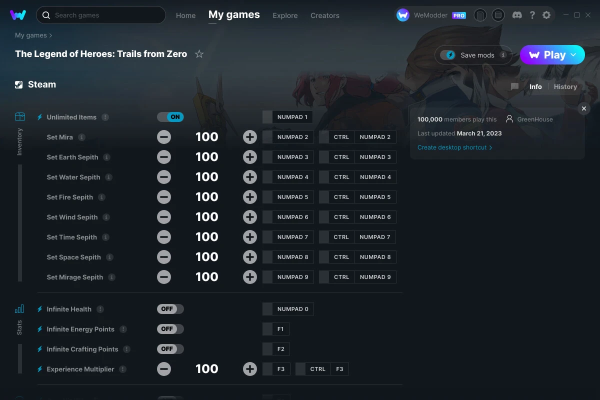 The Legend of Heroes: Trails from Zero "Трейнер +18" [UPD: 21.03.2023] {GreenHouse / WeMod}