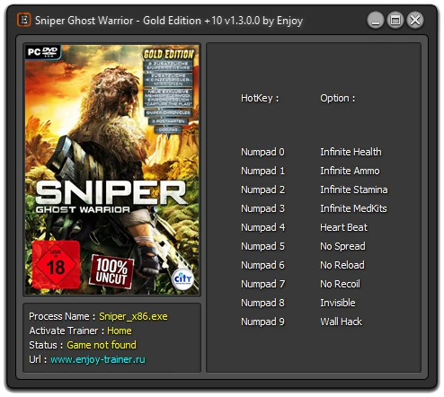 Sniper: Ghost Warrior - Gold Edition: Трейнер/Trainer (+10) [1.3.0.0] {Enjoy}