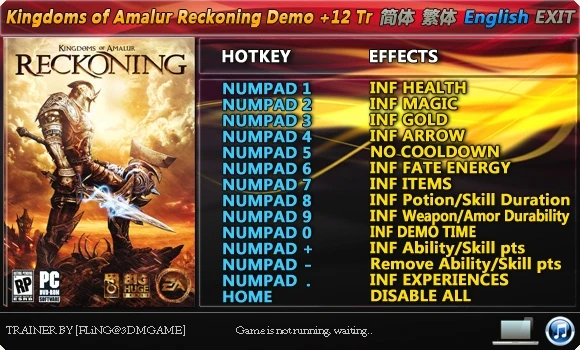 Kingdoms of Amalur - Reckoning: Трейнер/Trainer (+12) [DEMO] {FLiNG}