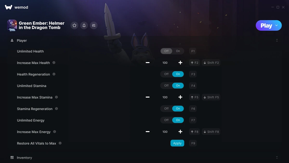 Green Ember: Helmer in the Dragon Tomb "Трейнер +25 от WeMod: Здоровье, выносливость, энергия и пр"