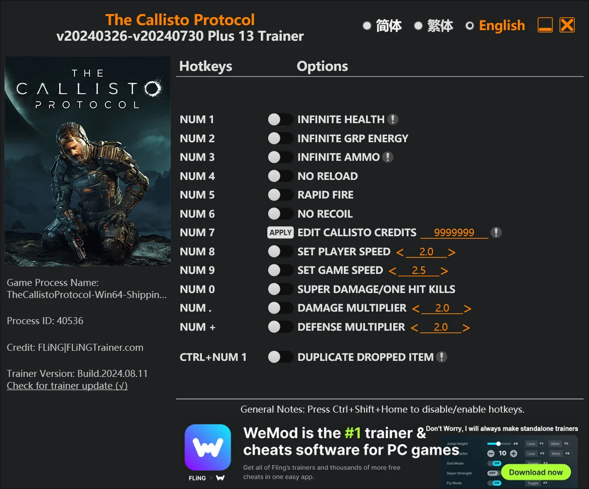 The Callisto Protocol "Трейнер +12" [UPD: 30.07.2024] {FLiNG}
