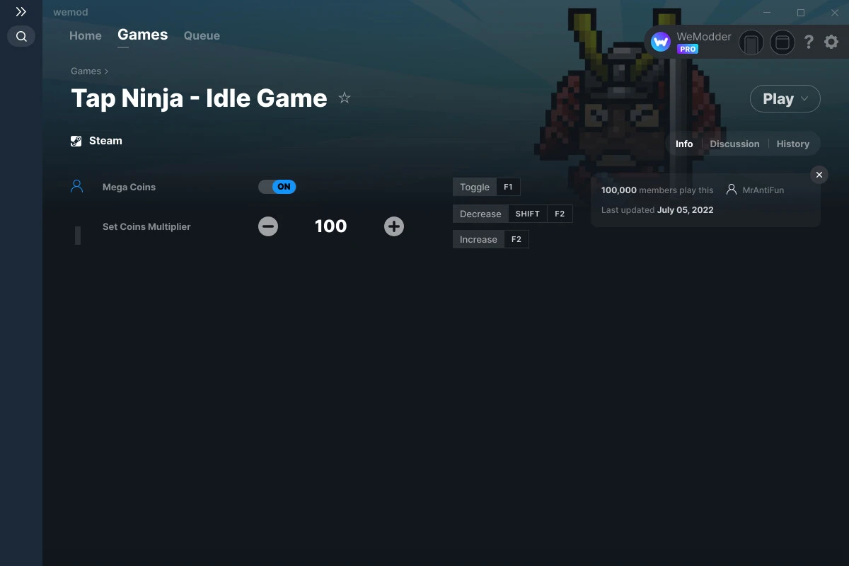 Tap Ninja "Трейнер +2" [UPD: 05.07.2022] {MrAntiFun / WeMod}