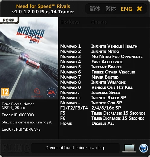 Need for Speed ~ Rivals: Трейнер/Trainer (+14) [1.0 ~ 1.2.0.0: 32 &amp; 64 Bit] {FLiNG}