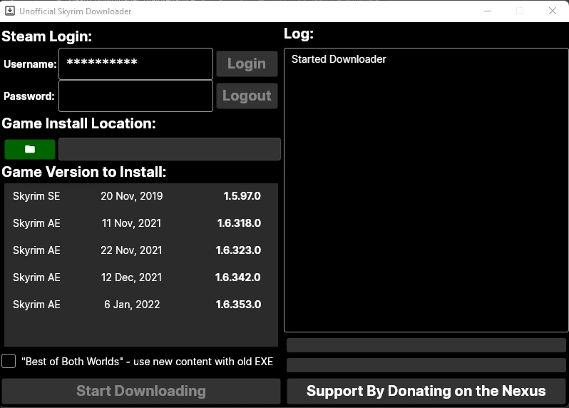 Skyrim SE "Unofficial Skyrim Downloader - удобный откат на старые версии игры"