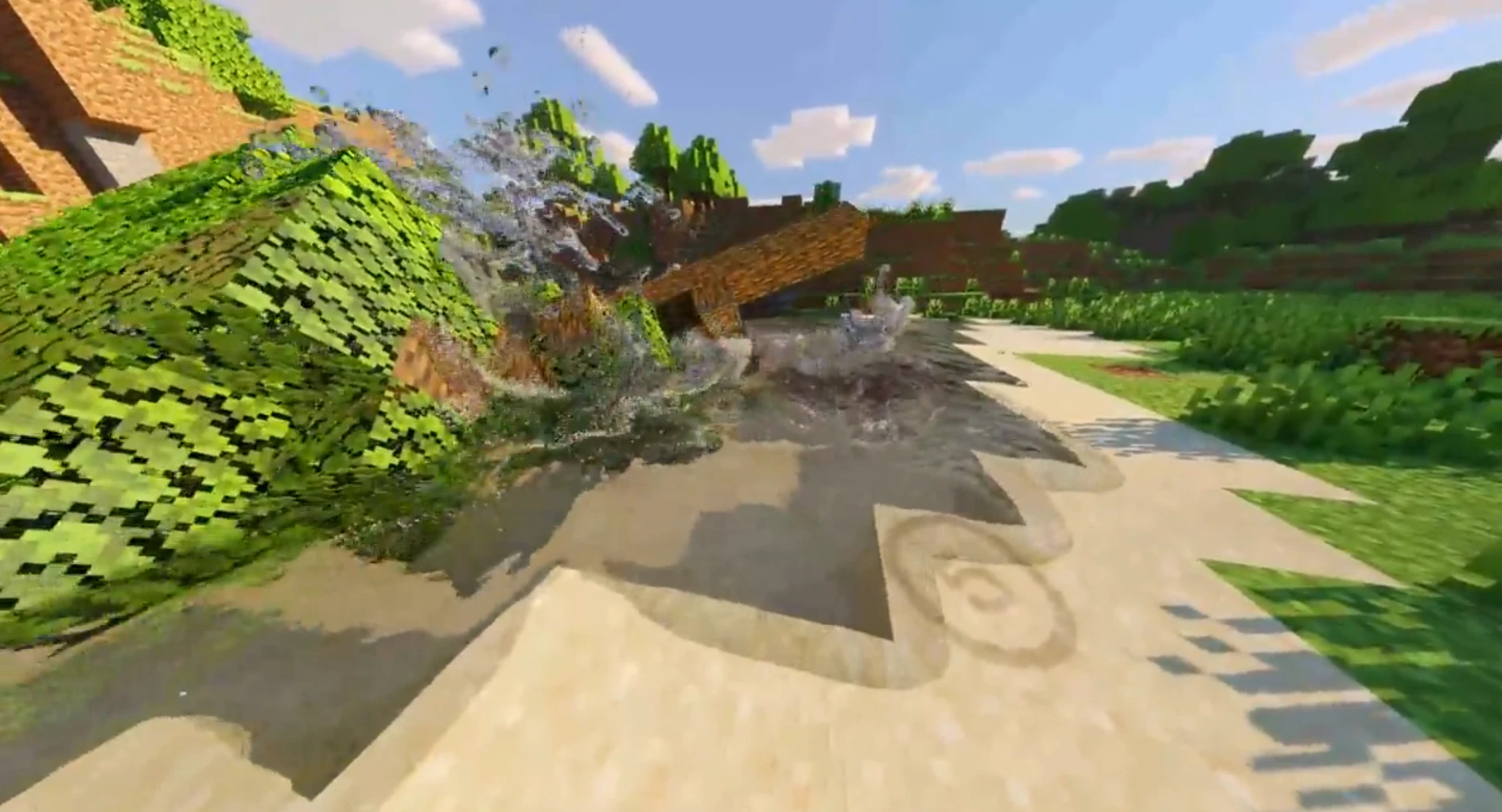 Игрок продемонстрировал реалистичную физику столкновений в Minecraft, свалив дерево в воду
