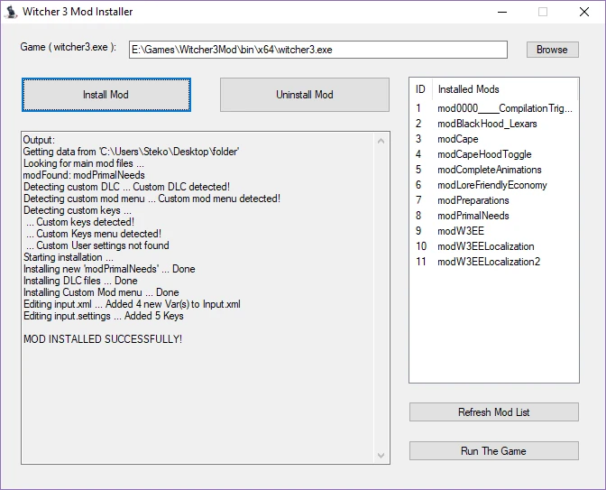 Witcher 3: Wild Hunt "Mod Installer and Uninstaller"