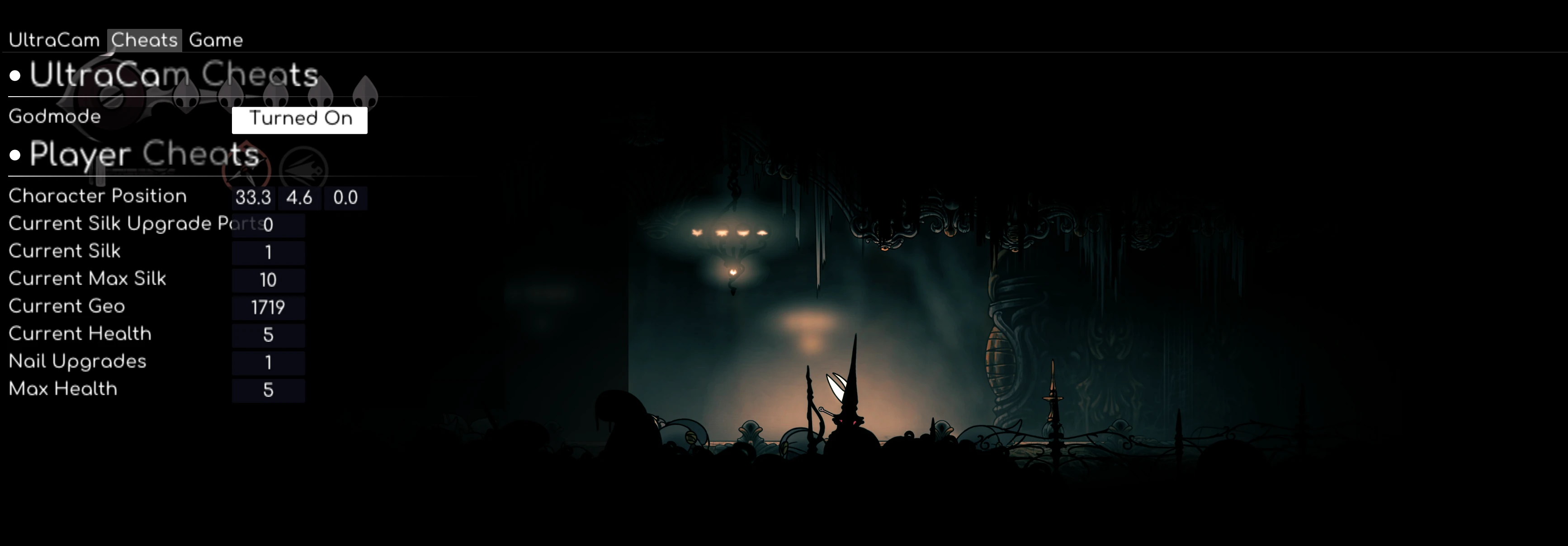 Hollow Knight: Silksong "Чит-Мод (UltraCam) - Свободная камера и читы" [0.6.0] {MaxLastBreath}