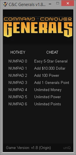 Command & Conquer: Generals: Трейнер/Trainer (+7) [1.08] {uniQ}