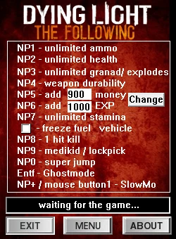 Dying Light: The Following: Трейнер/Trainer (+13) [1.11.0] {dR.oLLe}