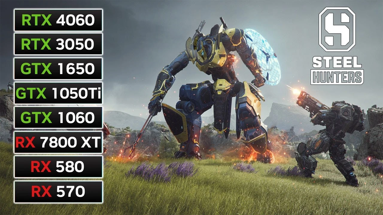 Производительность Steel Hunters на RX 7800 XT, RX 580, RX 570, RTX 4060, RTX 3050, GTX 1060, GTX 1650...